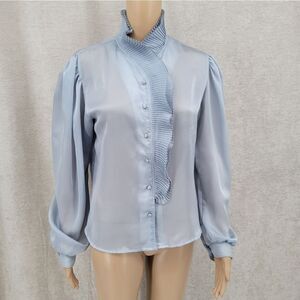 LANGTRY Gold Label Vintage Women's Ruffled Collar Placket Blouse